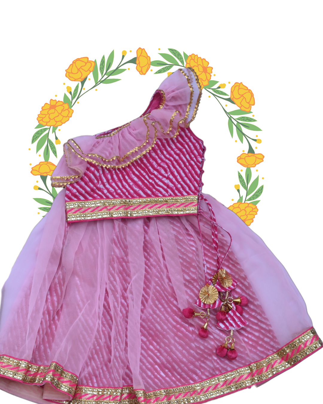 Off shoulder girls pink lehenga
