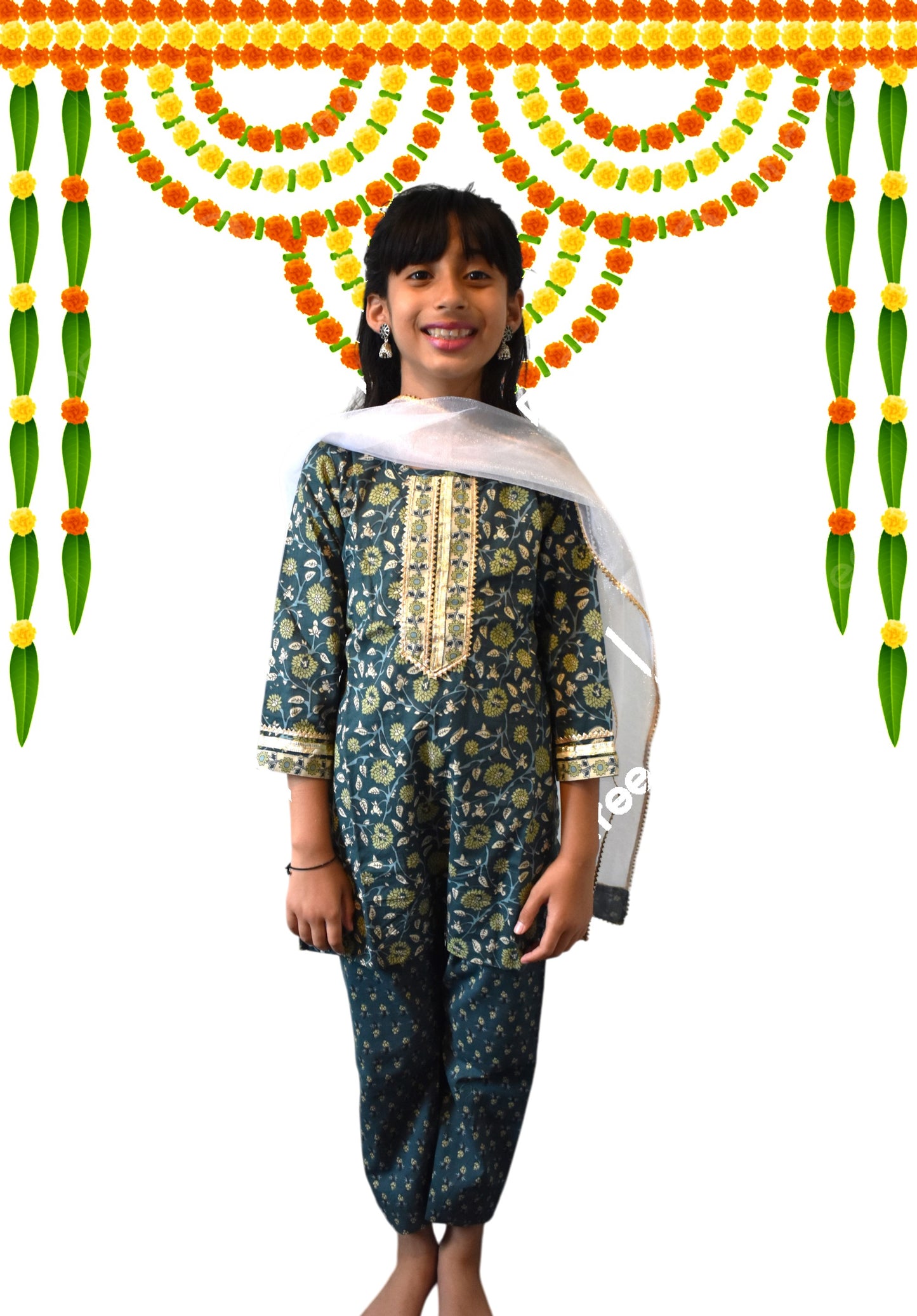 Chameli - Green floral kurta payjama