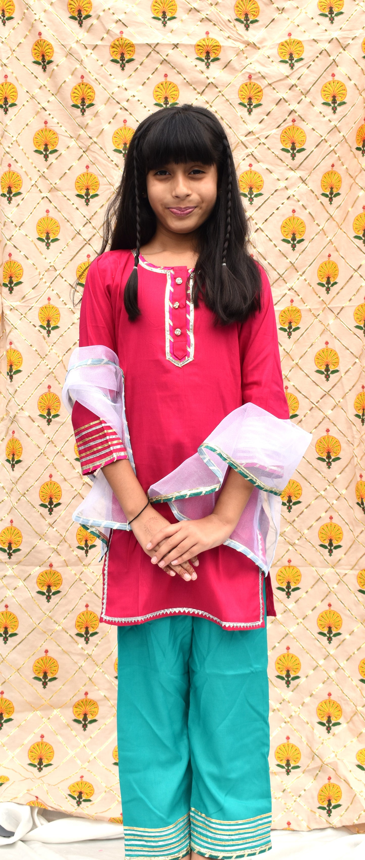 Bubblegum : Pink kurta with blue payajama for girls
