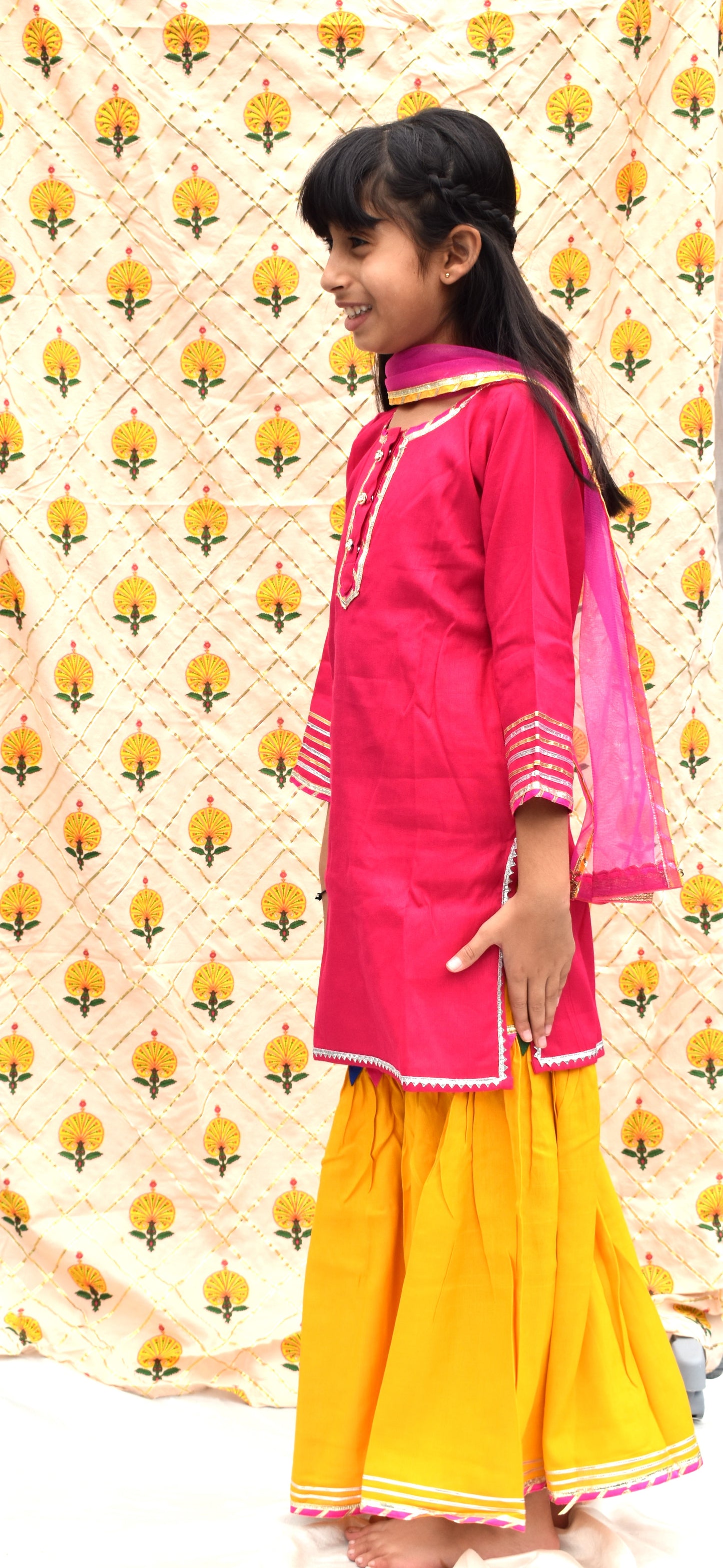 Pushpa : Pink and yellow sharara set for girls