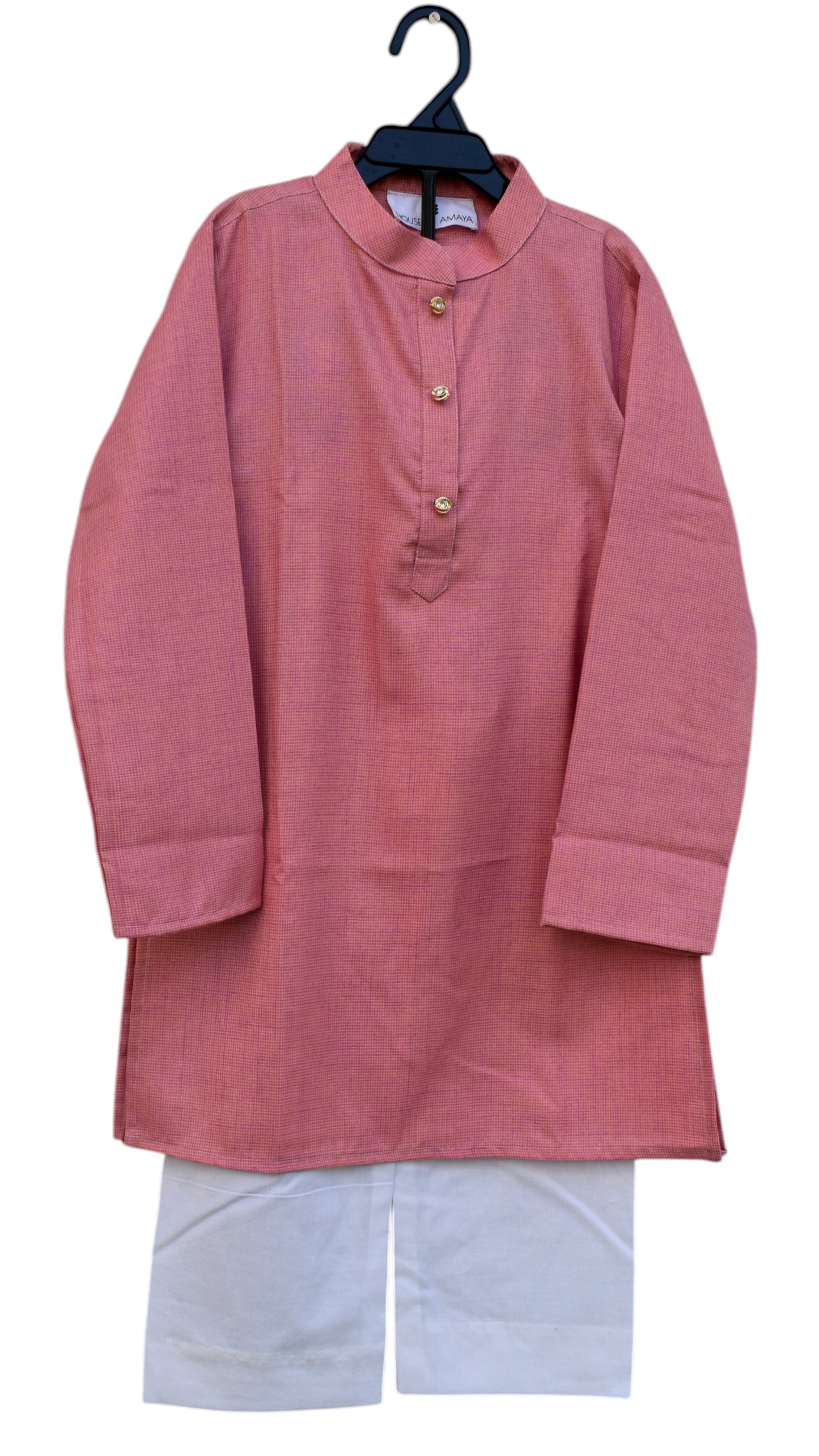 Boys Pink Silk Checks Kurta Payjama - Set of 2