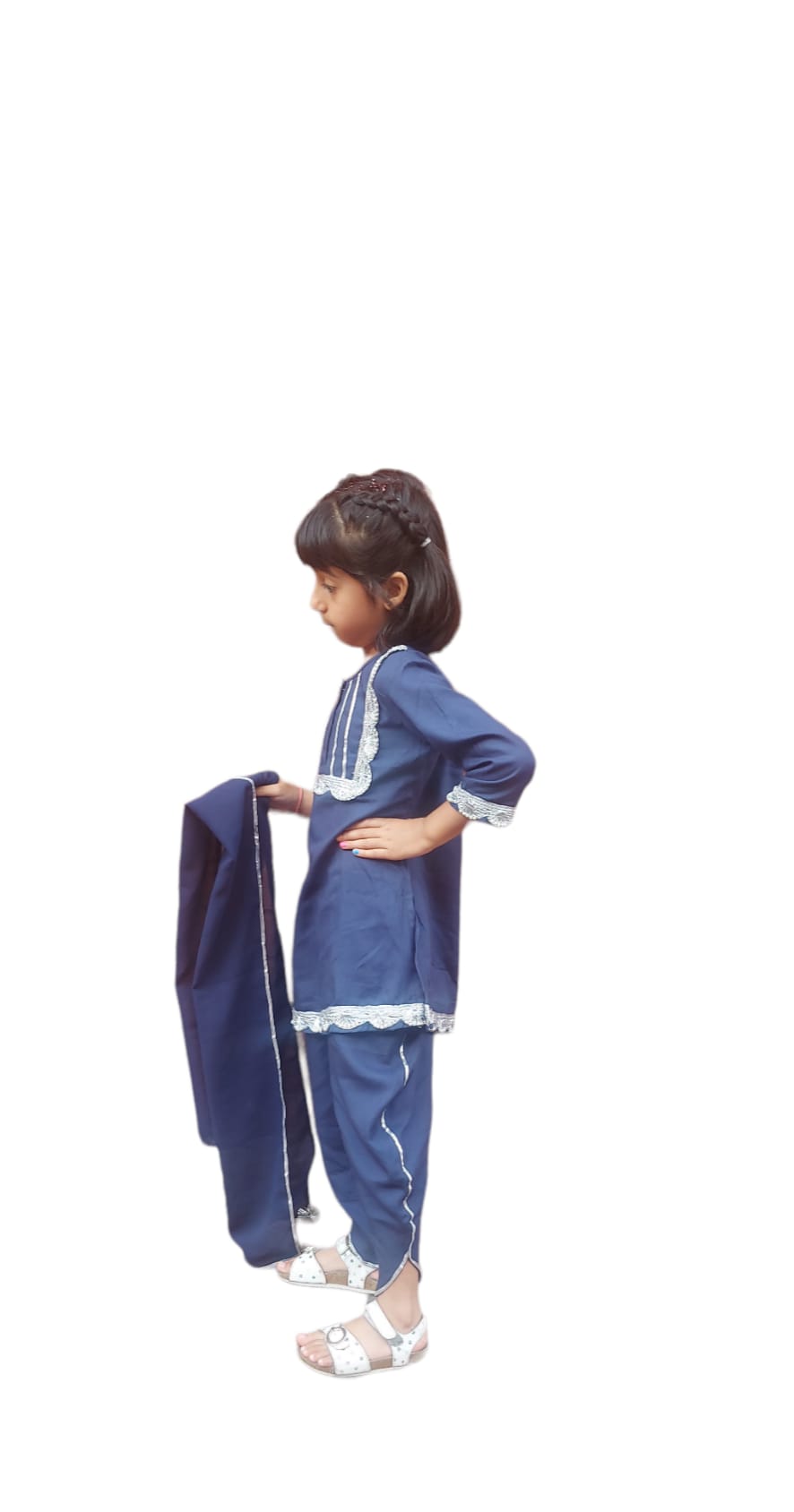 Peony Blue Dhoti Set of 3 - Kurta, dhoti and dupatta