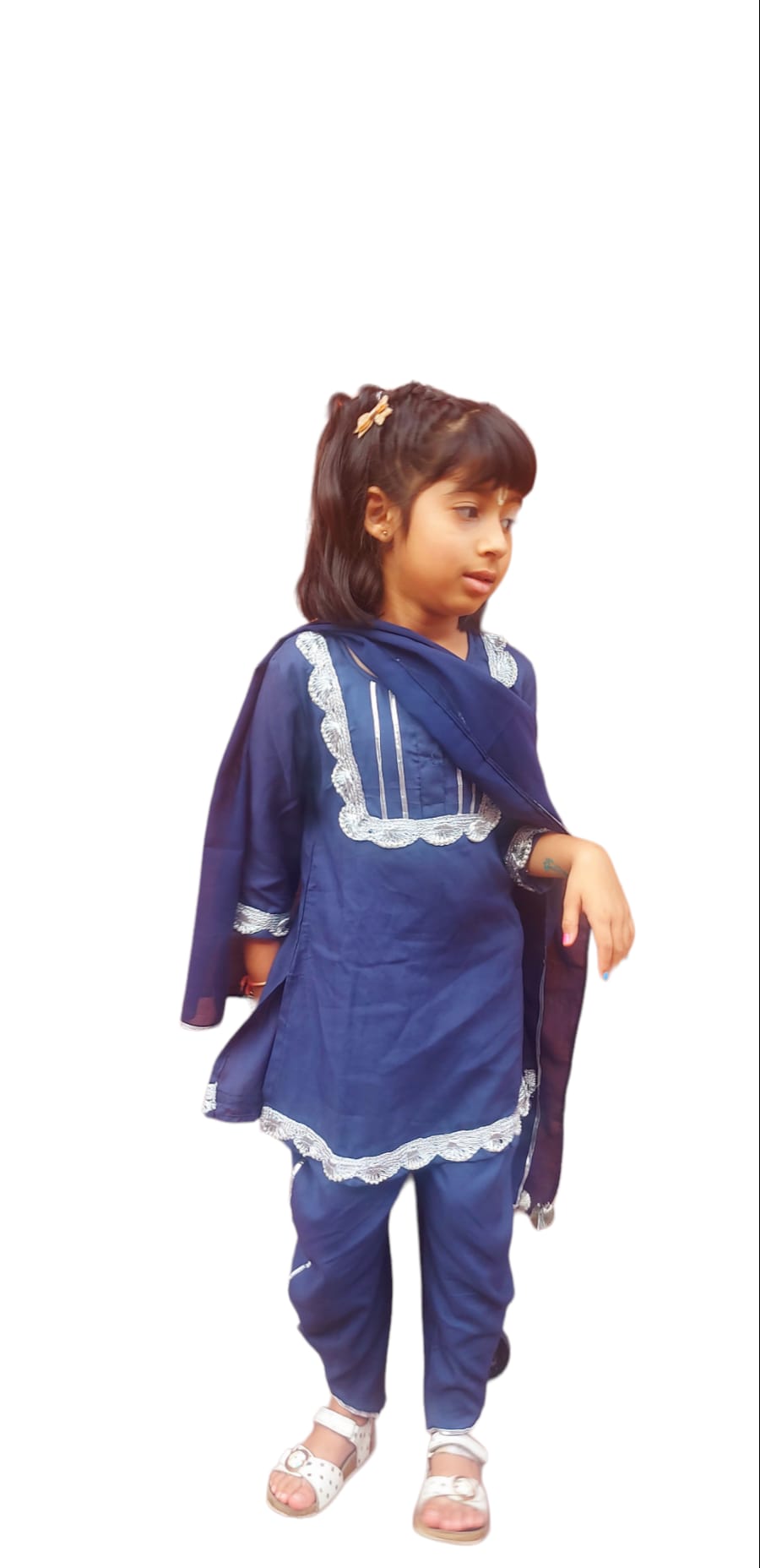 Peony Blue Dhoti Set of 3 - Kurta, dhoti and dupatta