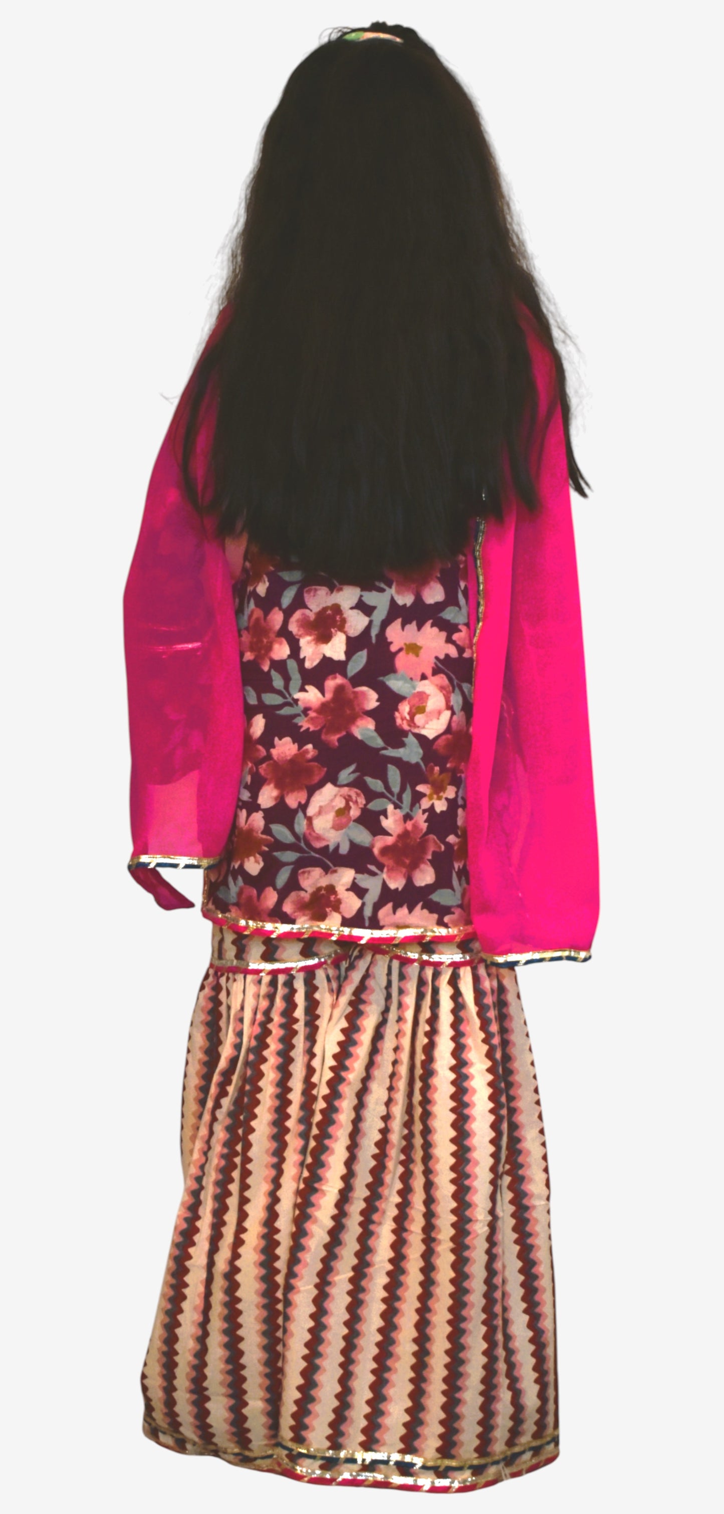 Girls wine floral sharara set