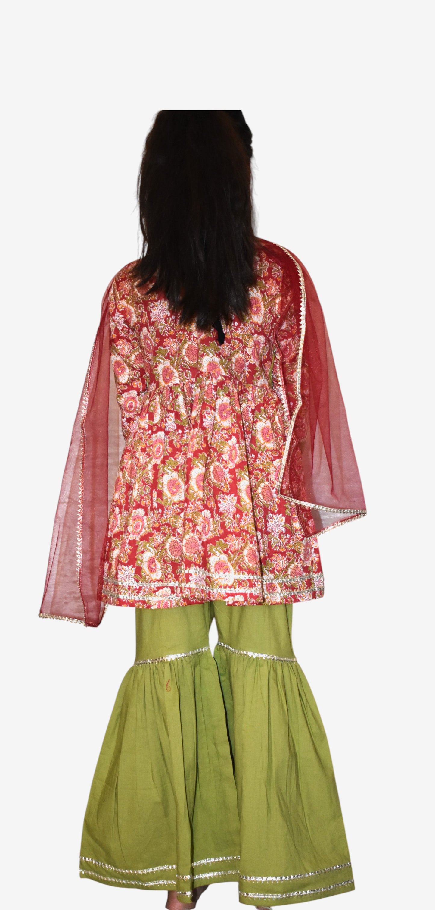 Girls floral red and green sharara set