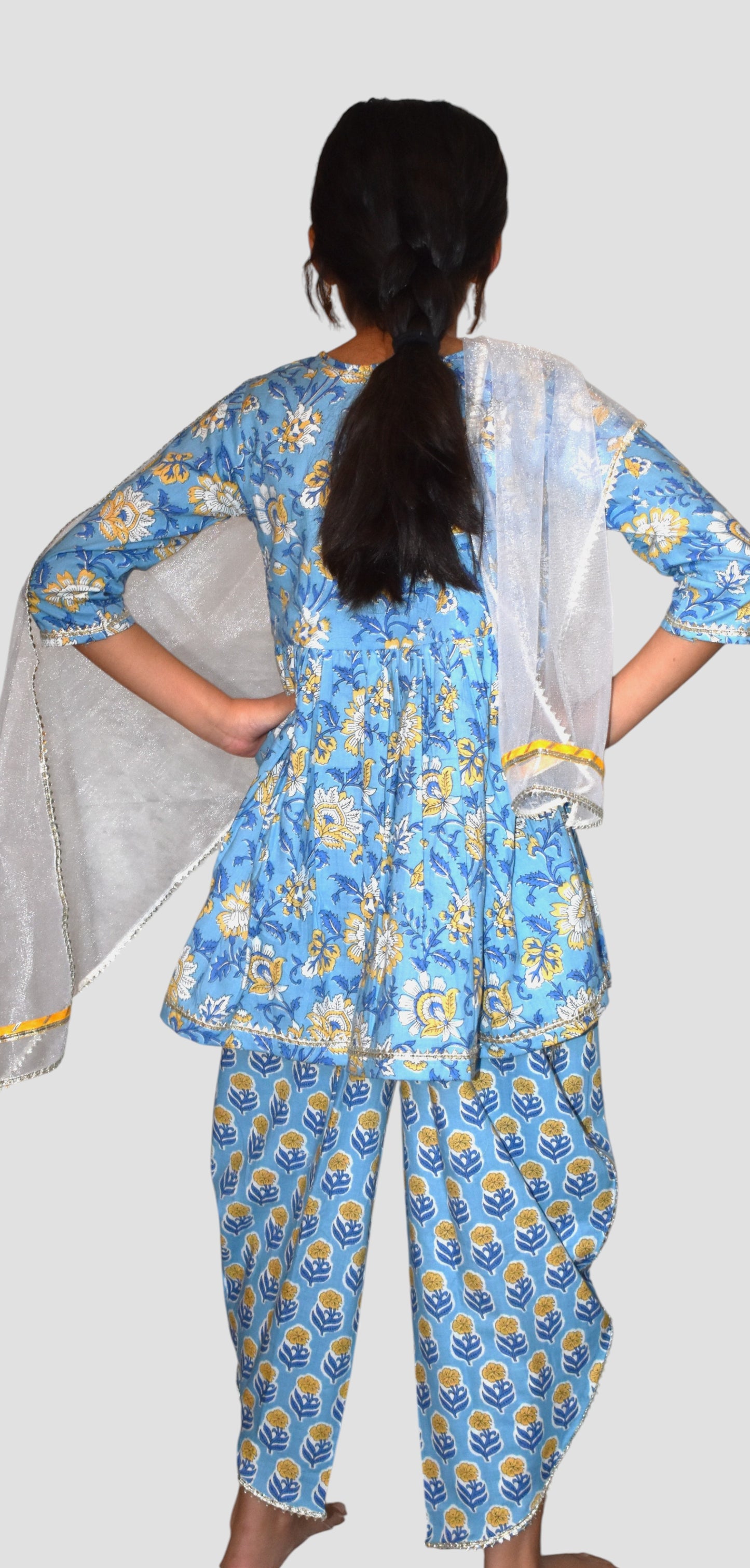 Blue printed peplum coord set for girls