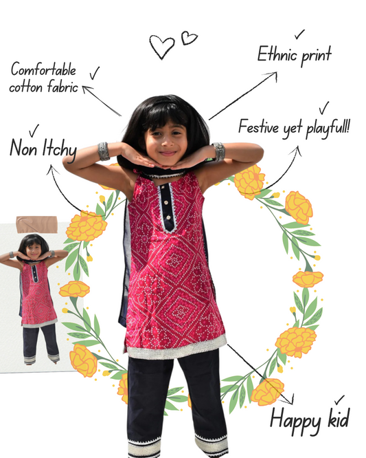 Bhandhani Girls Suit Set of 3 - Kurta Payjama and Dupatta