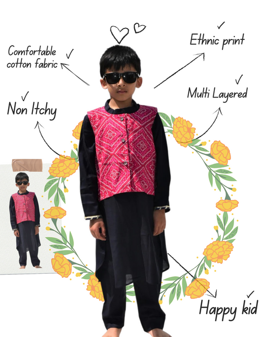 Bhandhani Boys Set of 3 - Kurta Payjama and Jacket