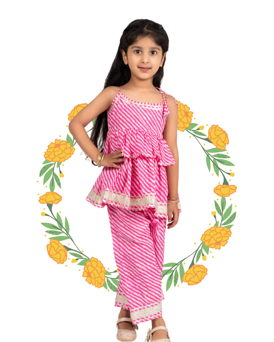 Pink girls leheriya coord set