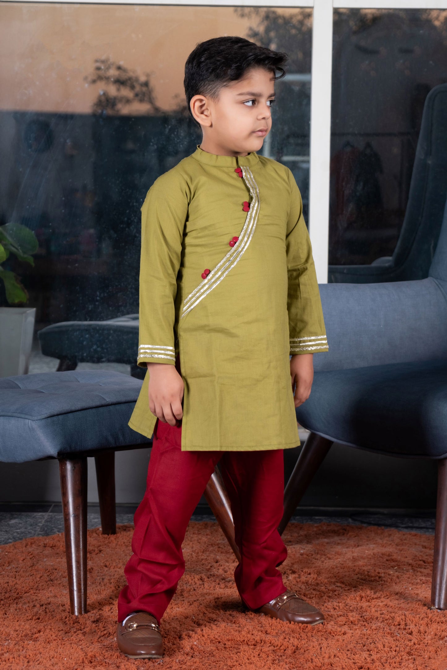 Olive Kurta payjama set for siblings