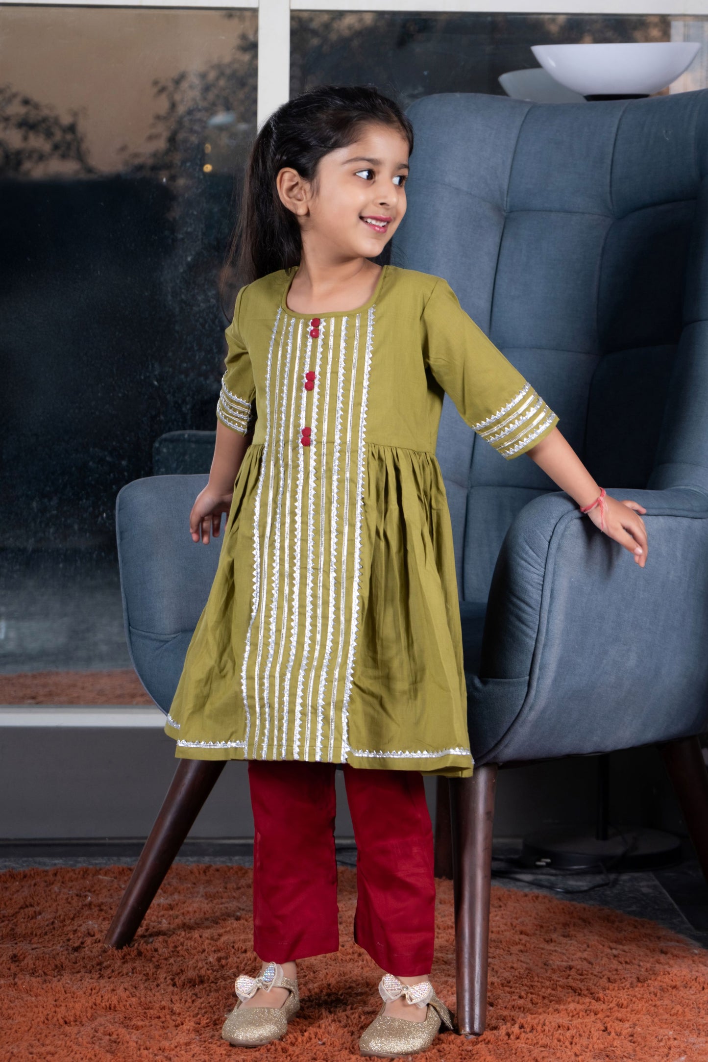 Olive Kurta payjama set for siblings