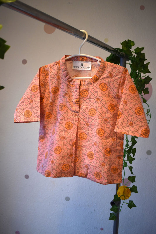 Peach - Unisex floral tops for new born babies