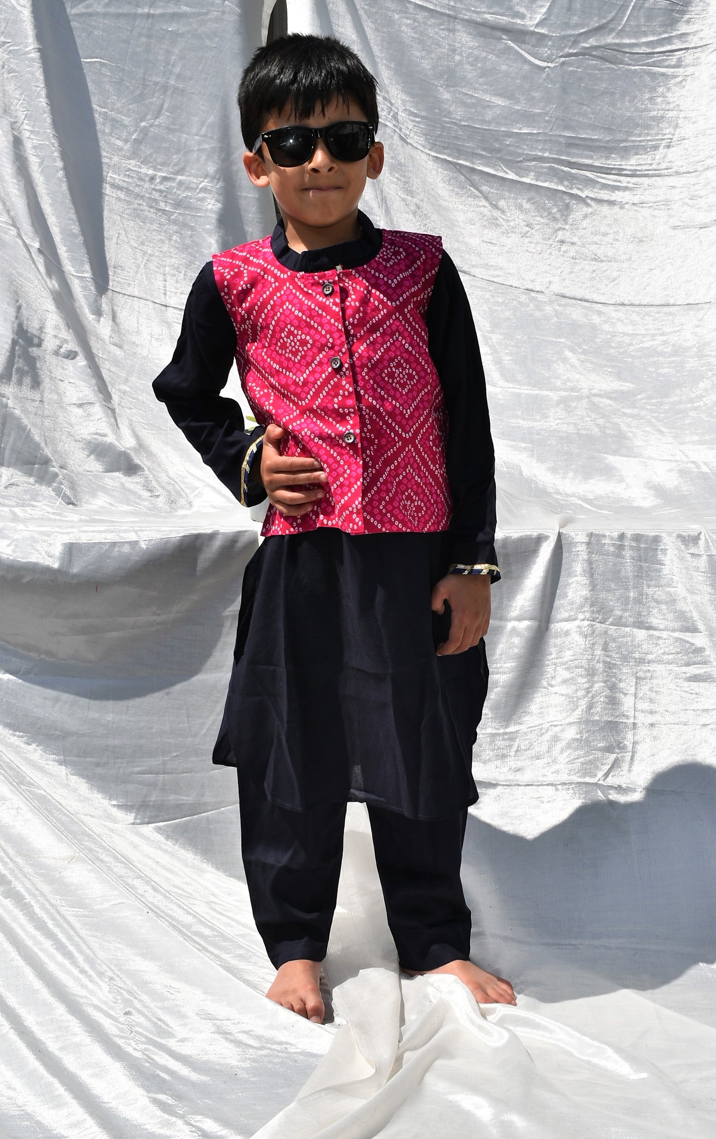 Bhandhani Boys Set of 3 - Kurta Payjama and Jacket