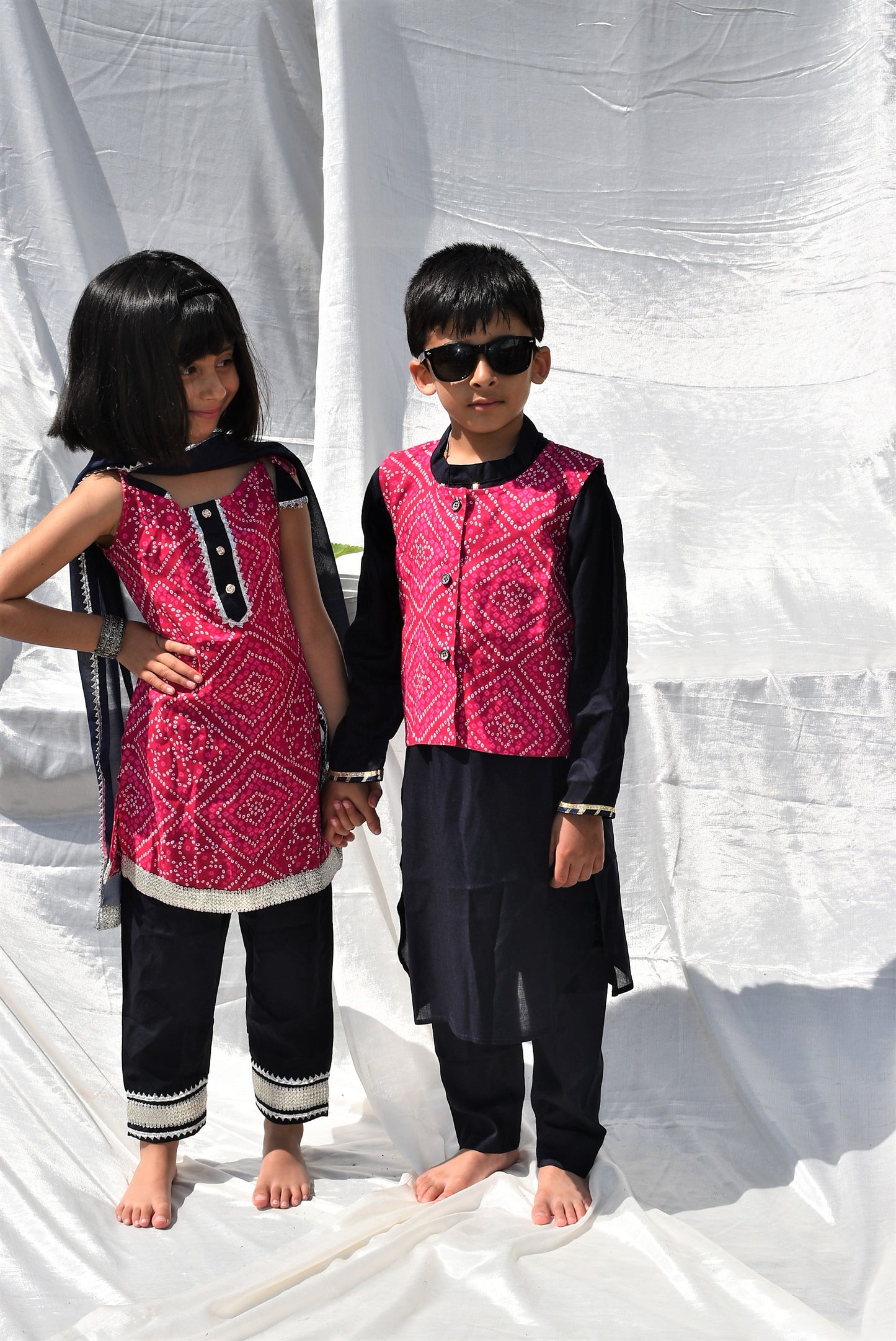 Bhandhani Boys Set of 3 - Kurta Payjama and Jacket