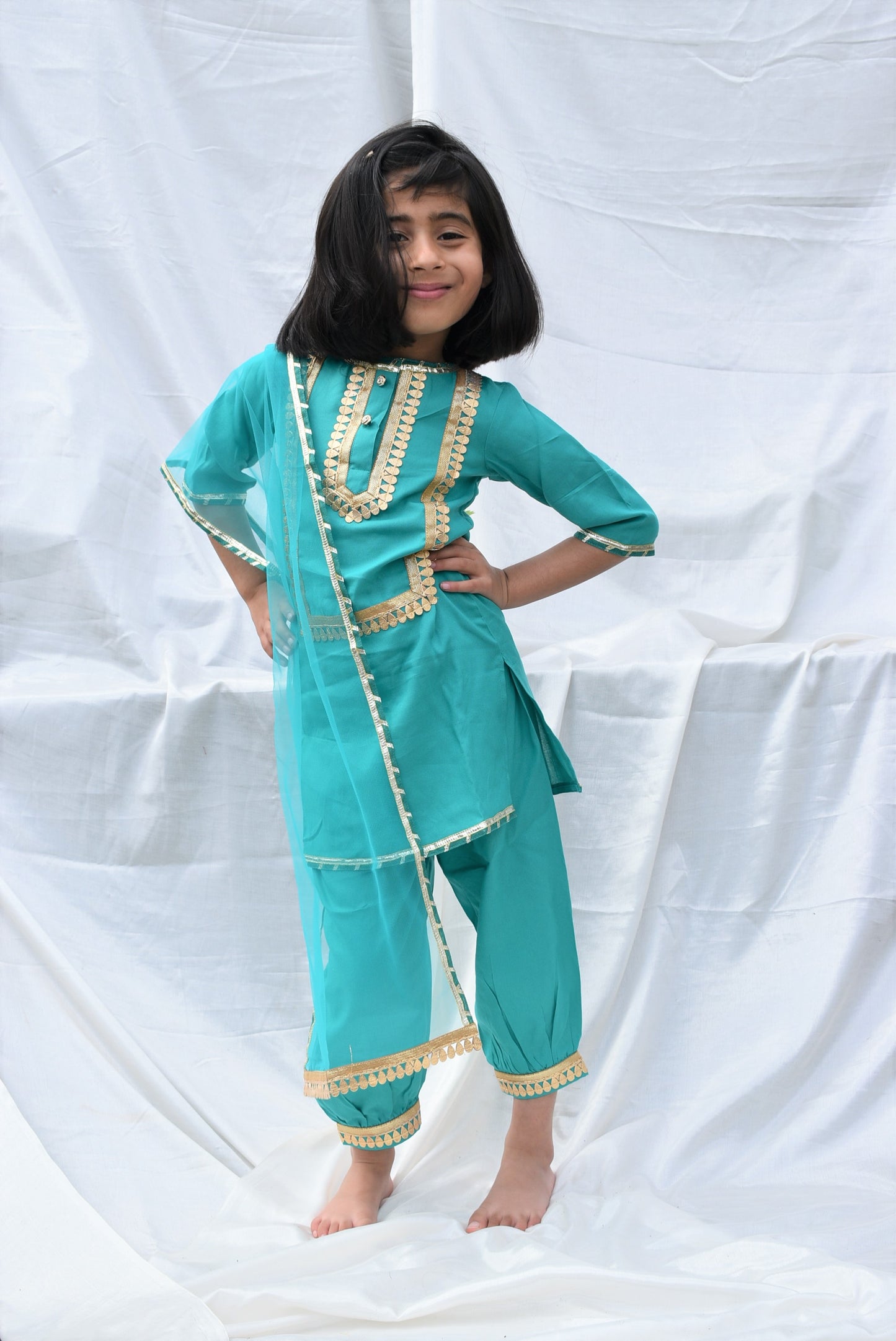 Moraca Blue Kurta Payjama Set of 3 - Kurta, payjama and dupatta