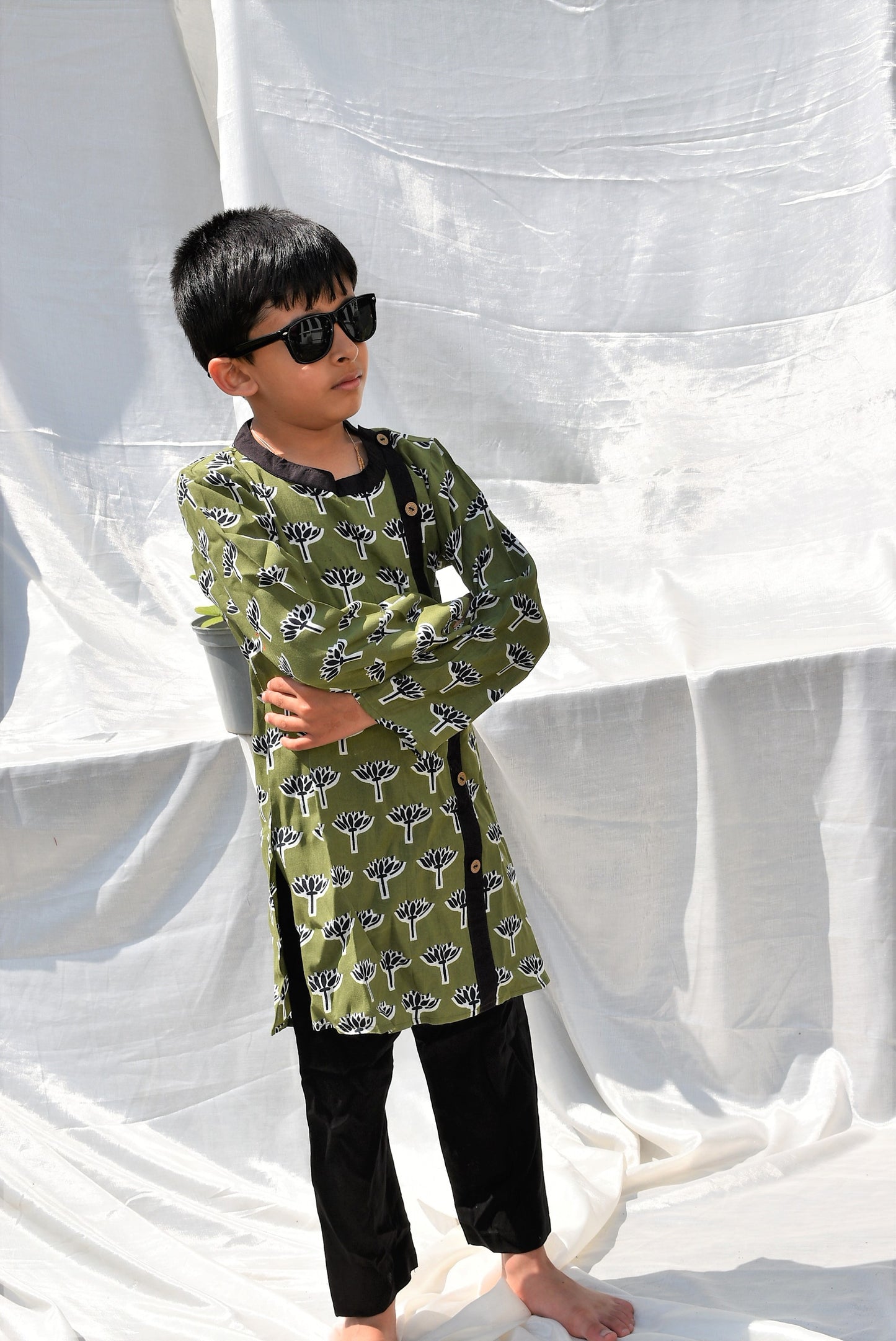 Padma Green & Black Kurta payjama for little boys