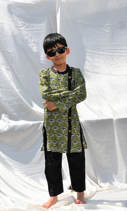 Padma Green & Black Kurta payjama for little boys