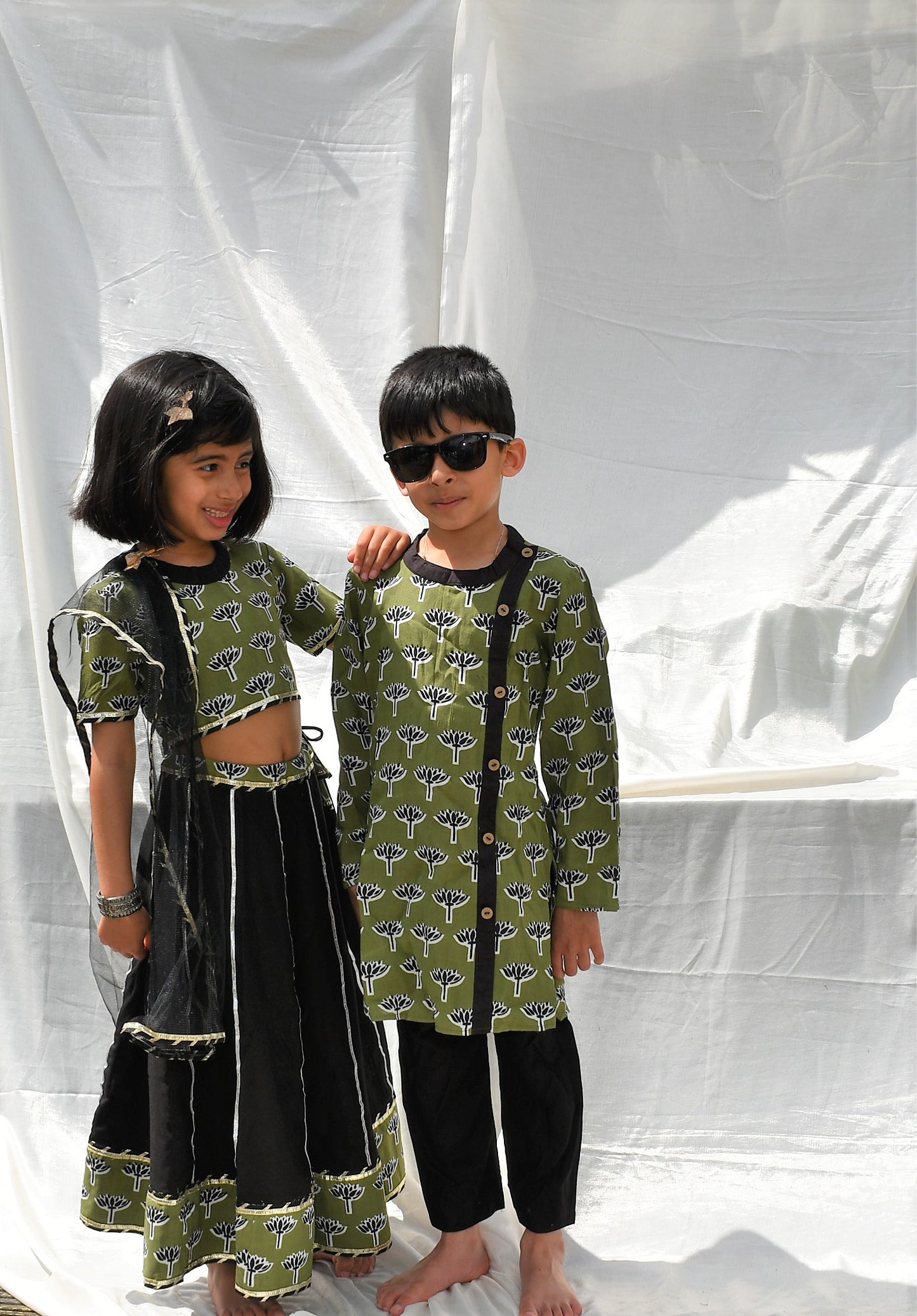 Padma Green & Black Lehenga for little girls