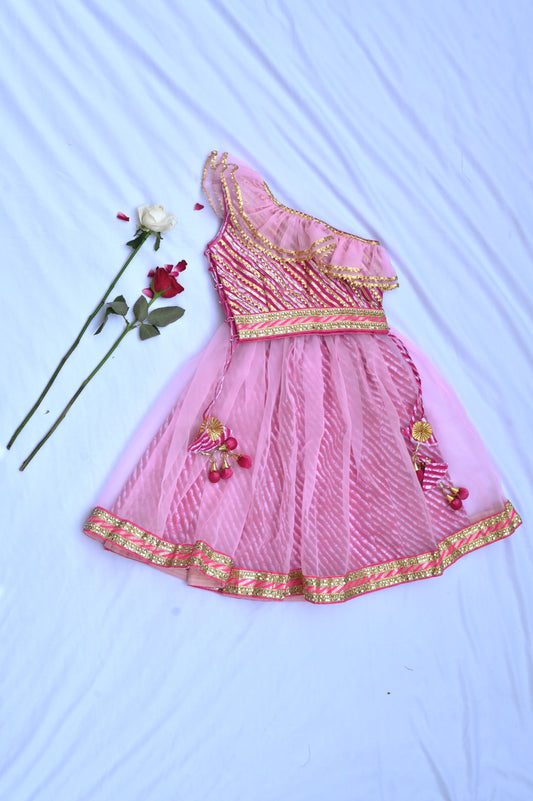 Off shoulder girls pink lehenga