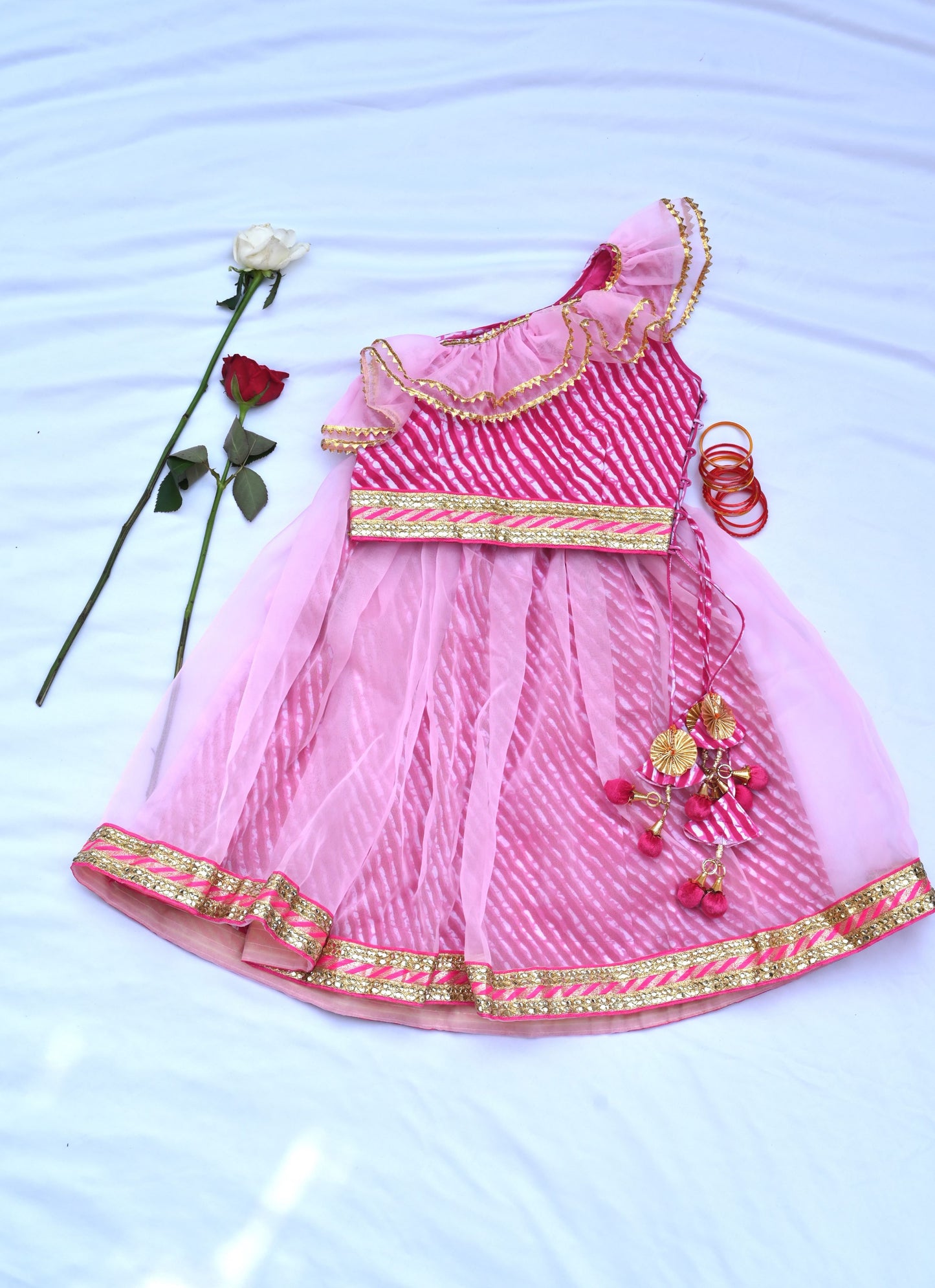 Off shoulder girls pink lehenga