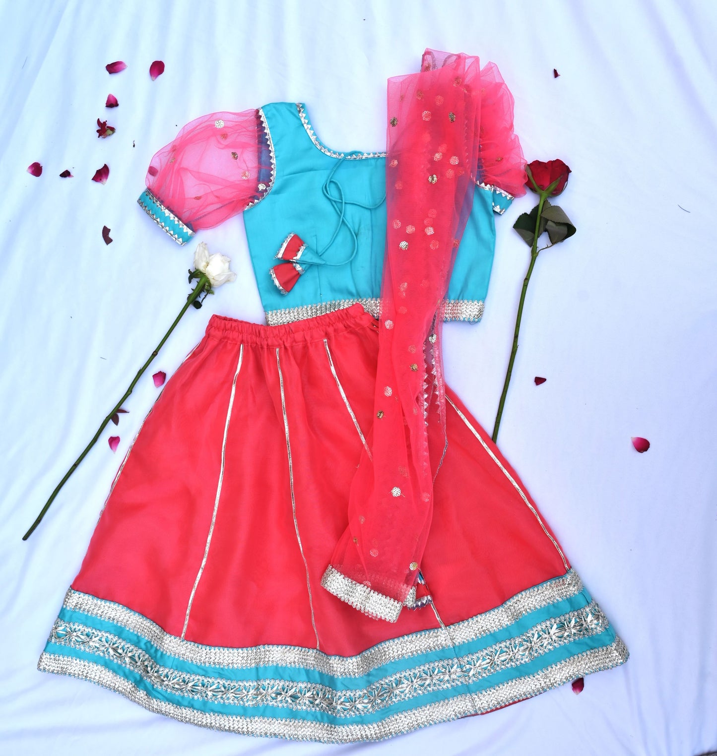 Traditional pink & blue girls lehenga