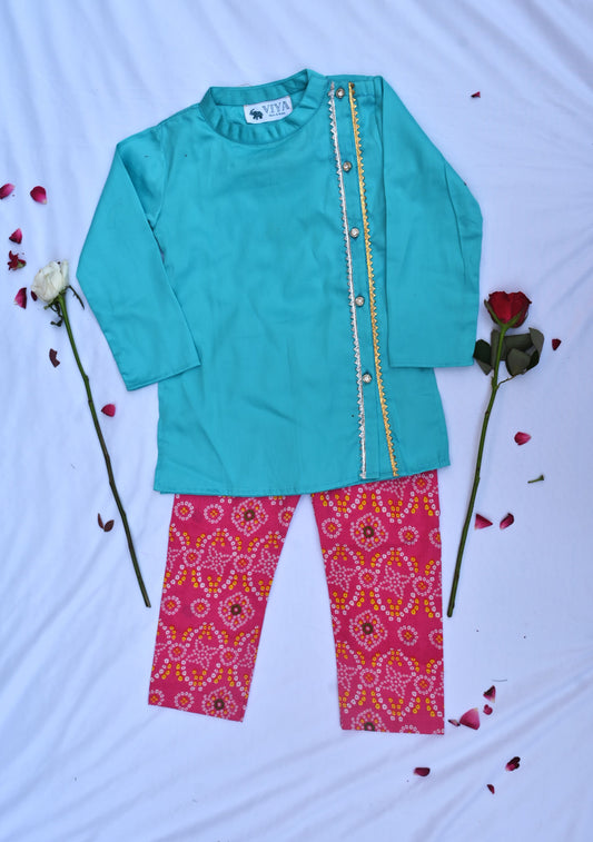 Boys blue and pink traditional kurta payjama set