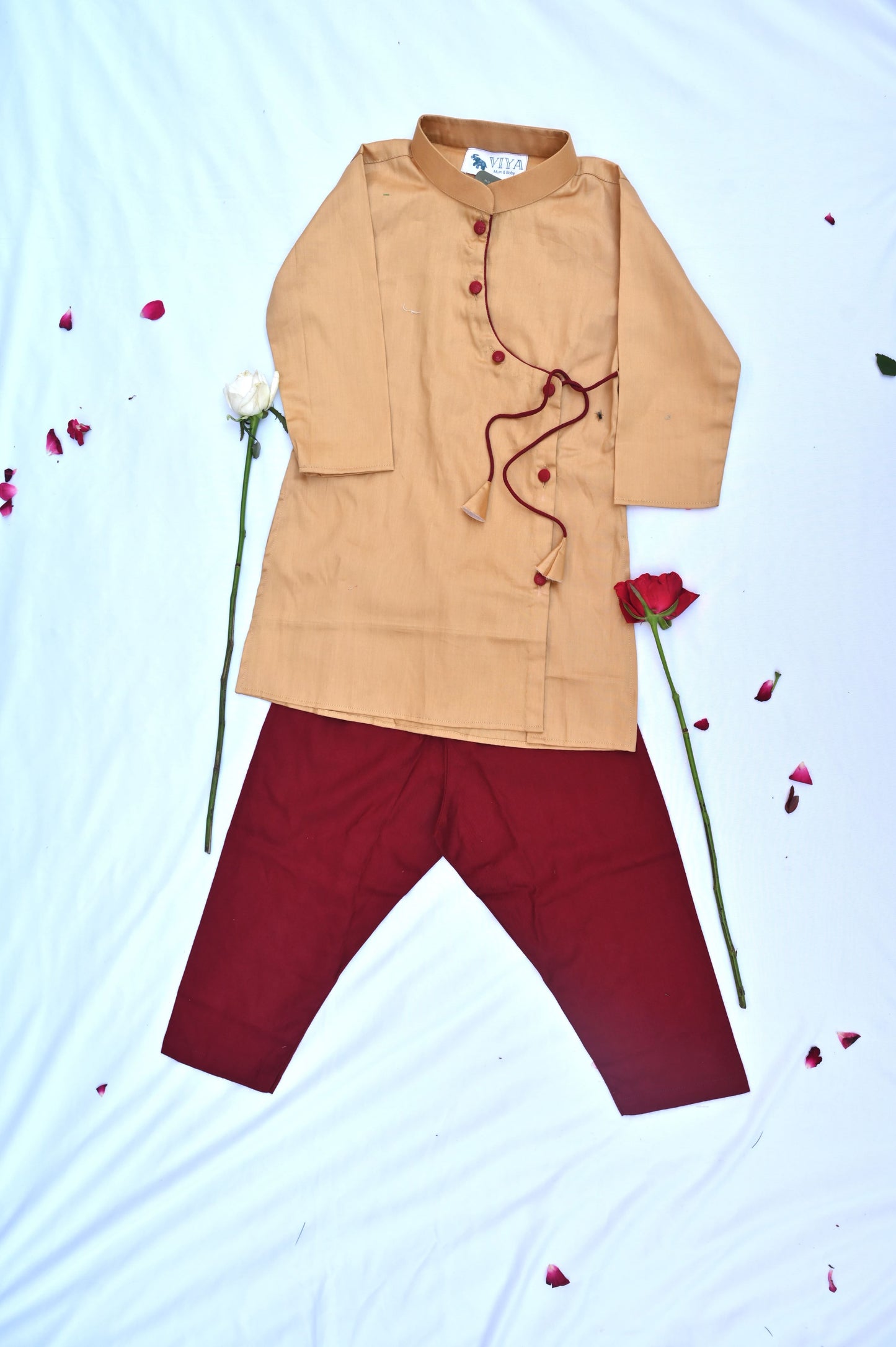 Boys gold  and maroon traditional kurta payjama set