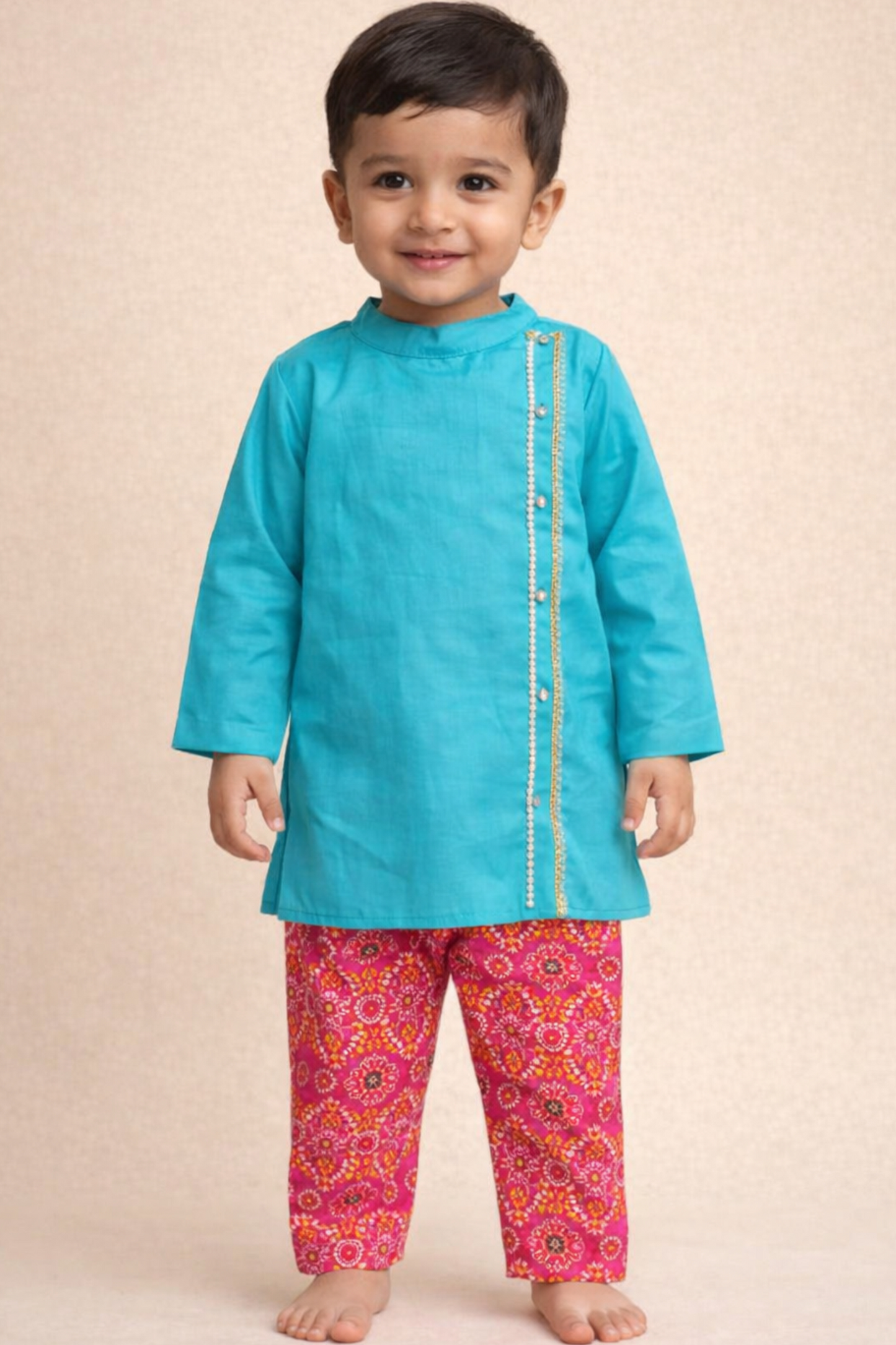 Boys blue and pink traditional kurta payjama set