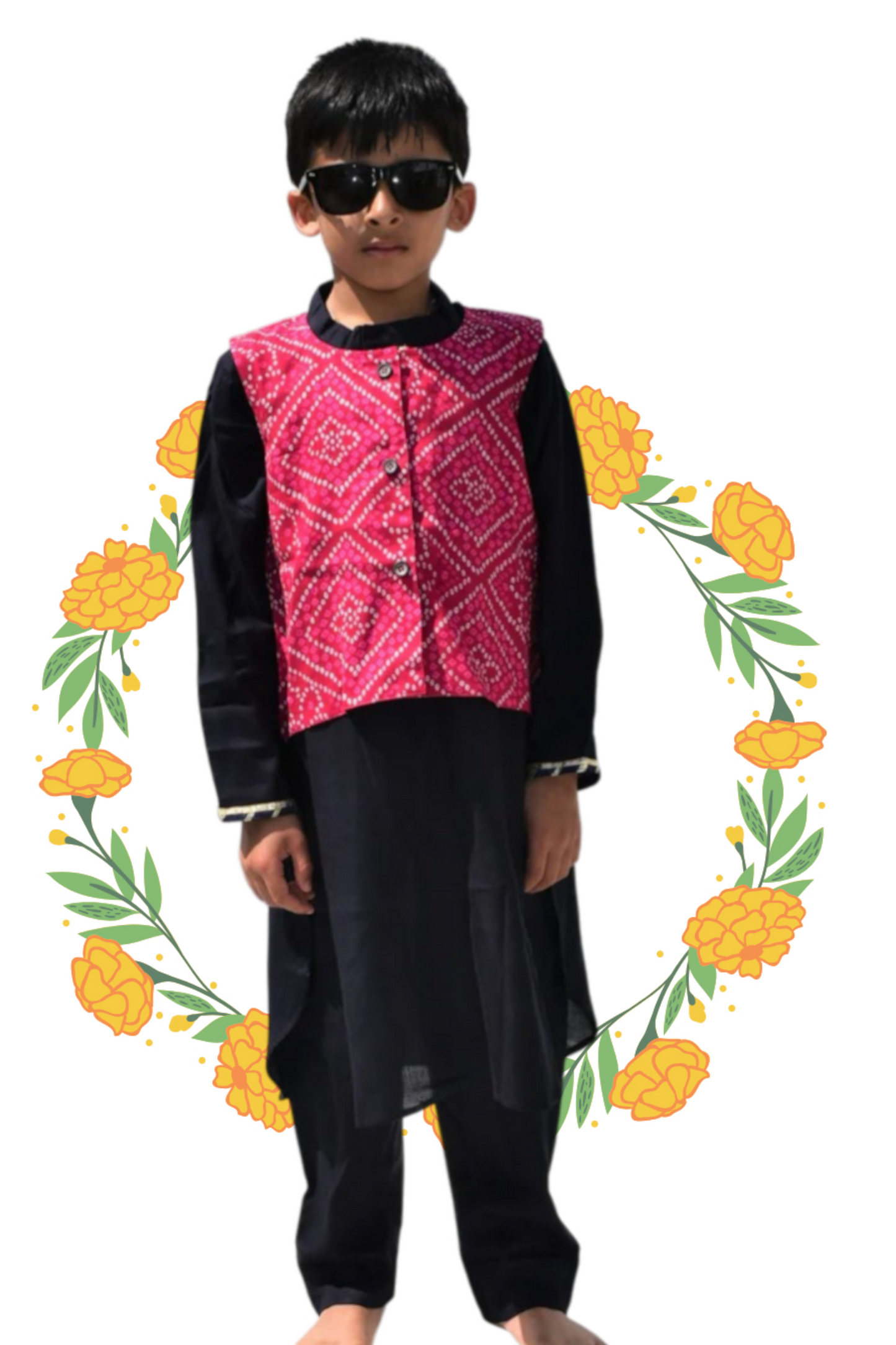 Bhandhani Boys Set of 3 - Kurta Payjama and Jacket