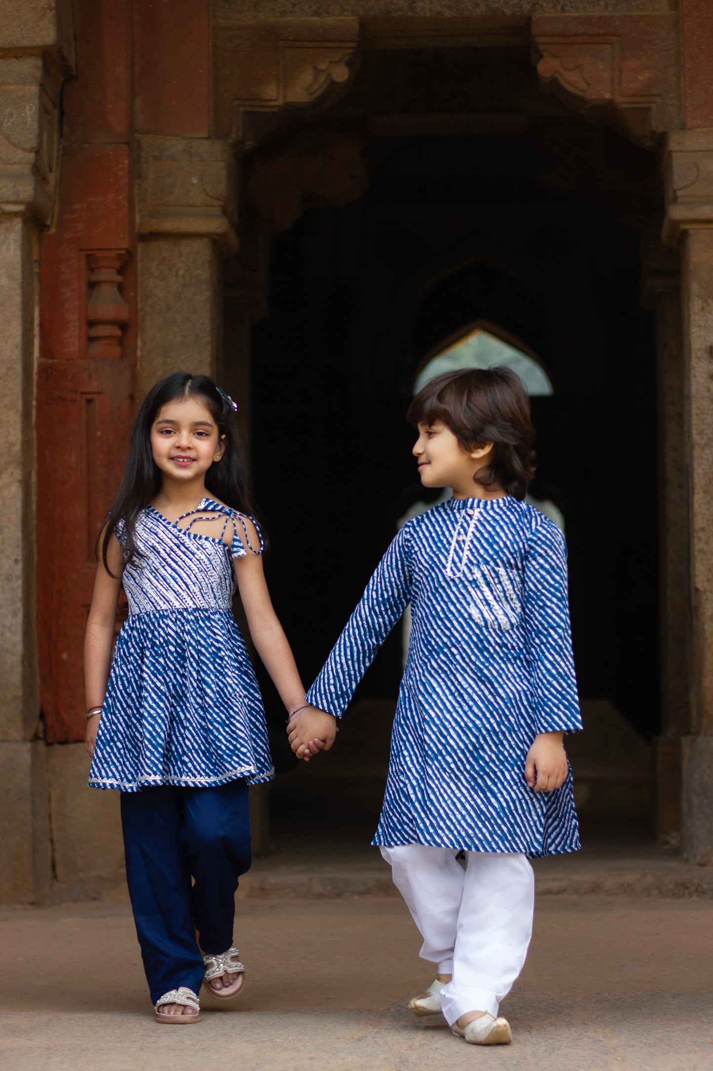 Blue off shoulder kurta with matching pants - co-ord set for women