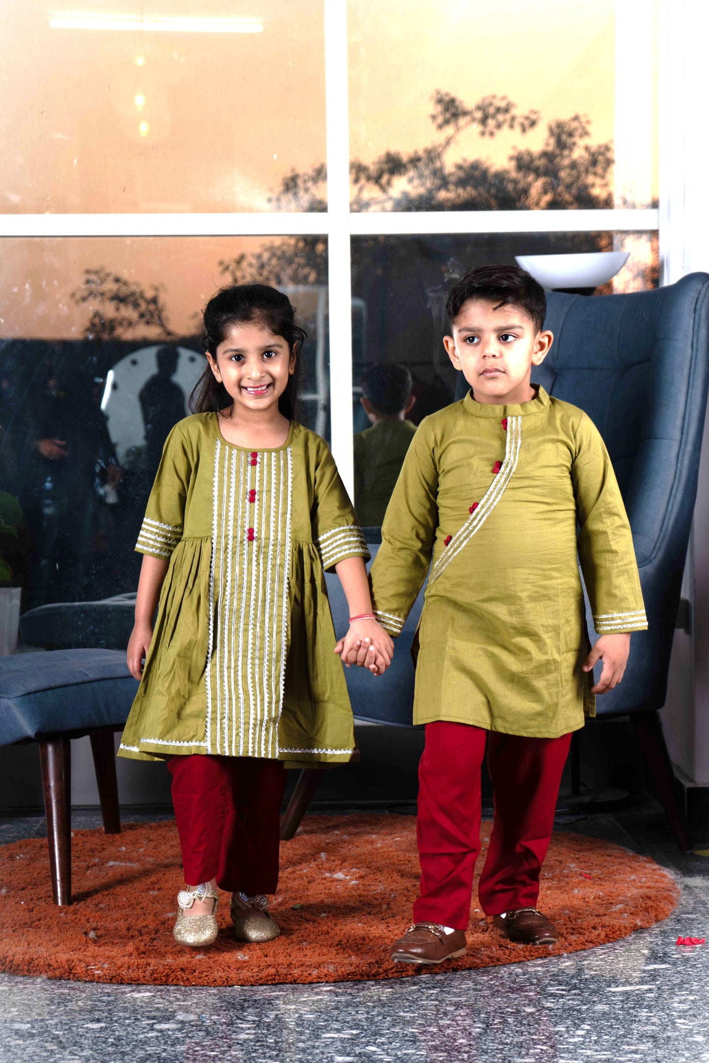 Olive Kurta payjama set for siblings