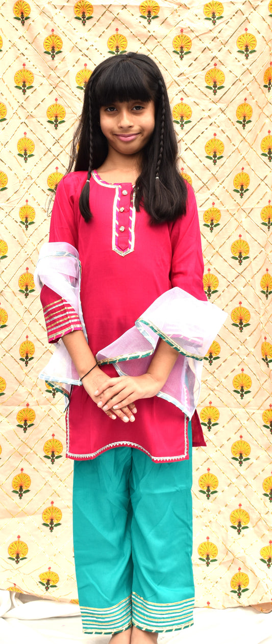Bubblegum : Pink kurta with blue payajama for girls