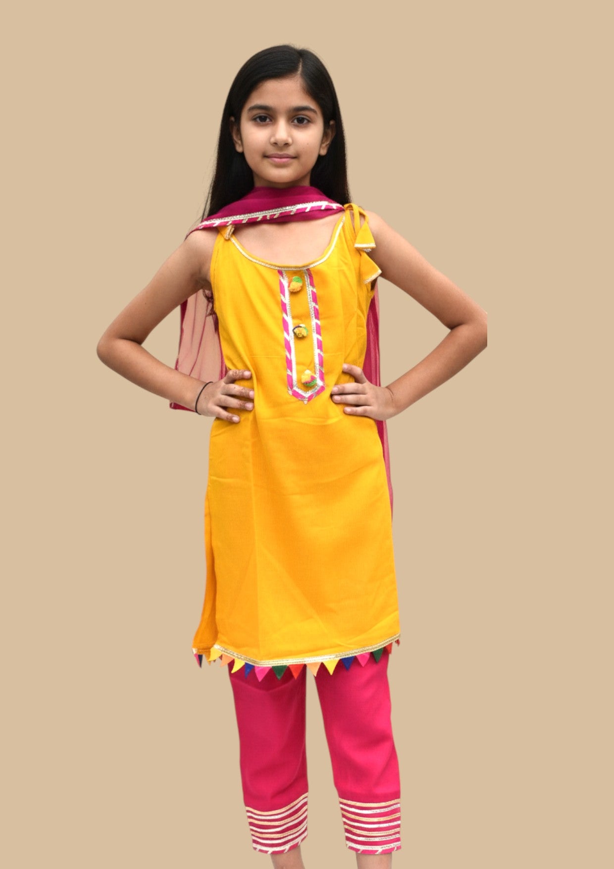 Sunher gulab : Mustard kurta with pink payjama for girls
