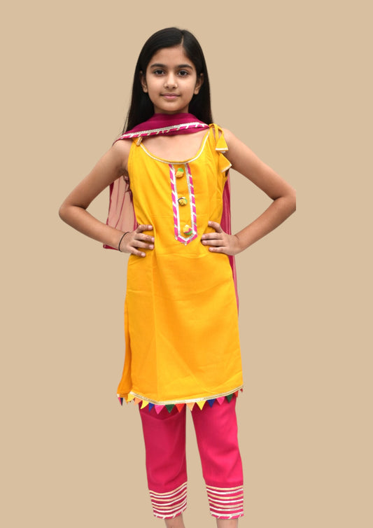 Sunher gulab : Mustard kurta with pink payjama for girls