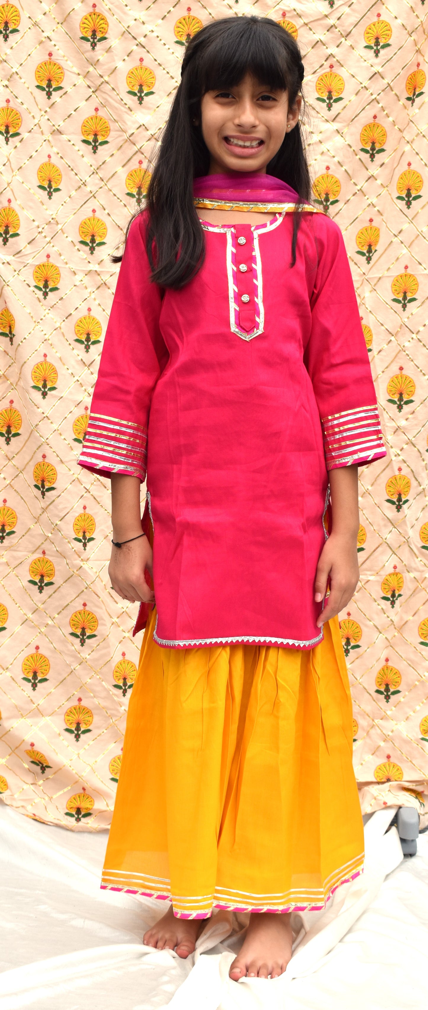 Pushpa : Pink and yellow sharara set for girls