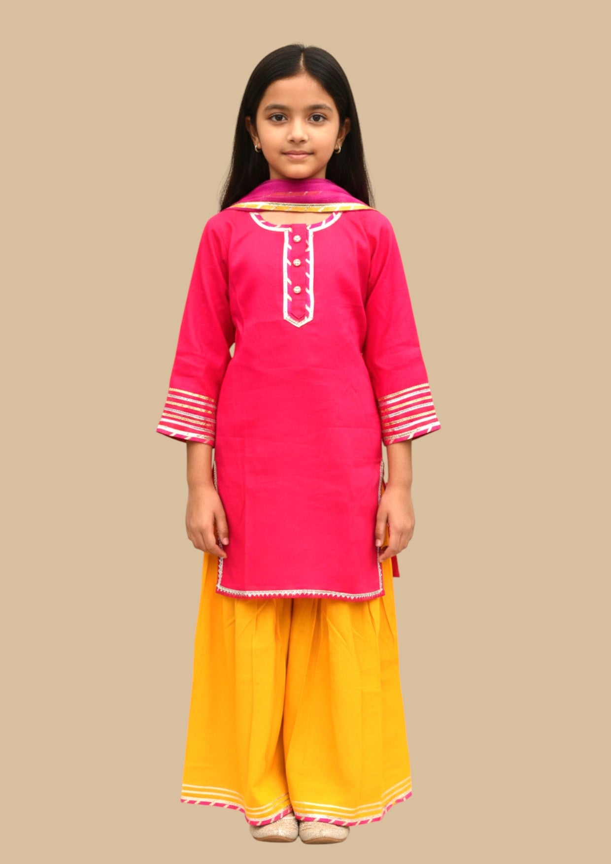 Pushpa : Pink and yellow sharara set for girls