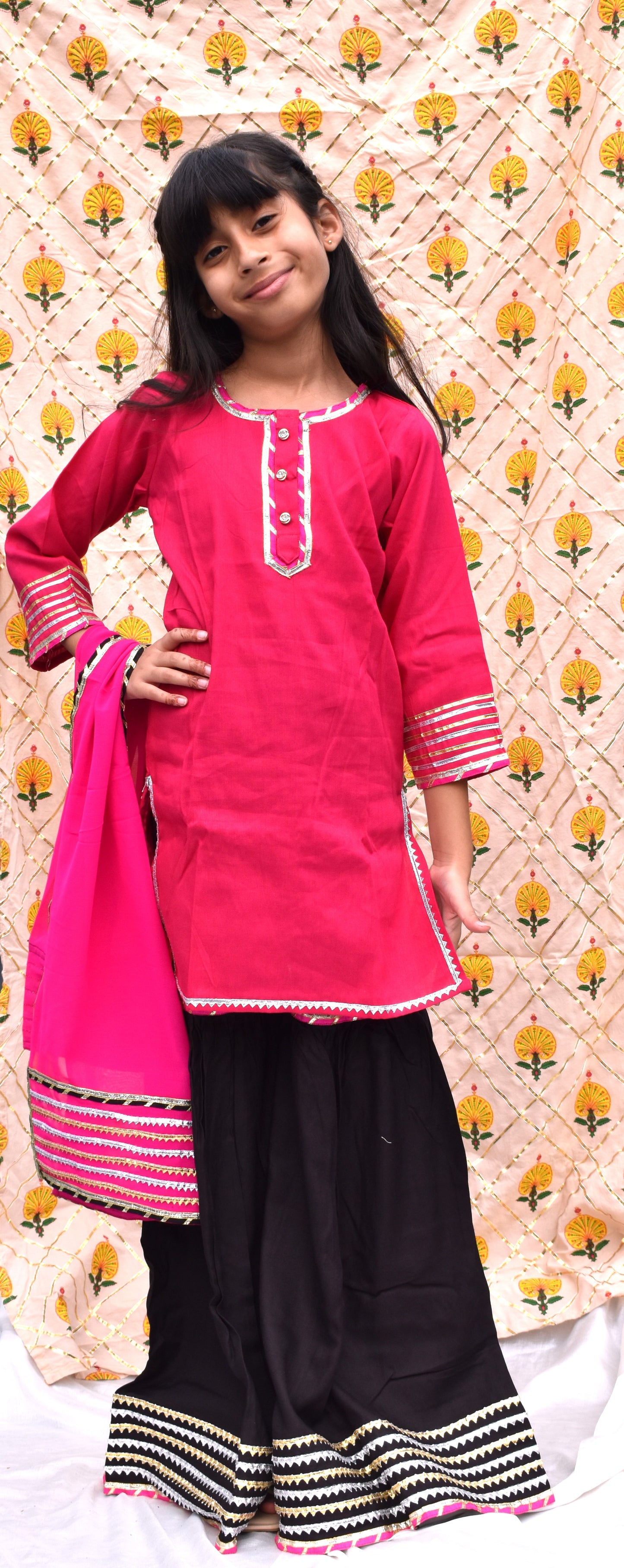 Padma : Pink and black sharara set for girls