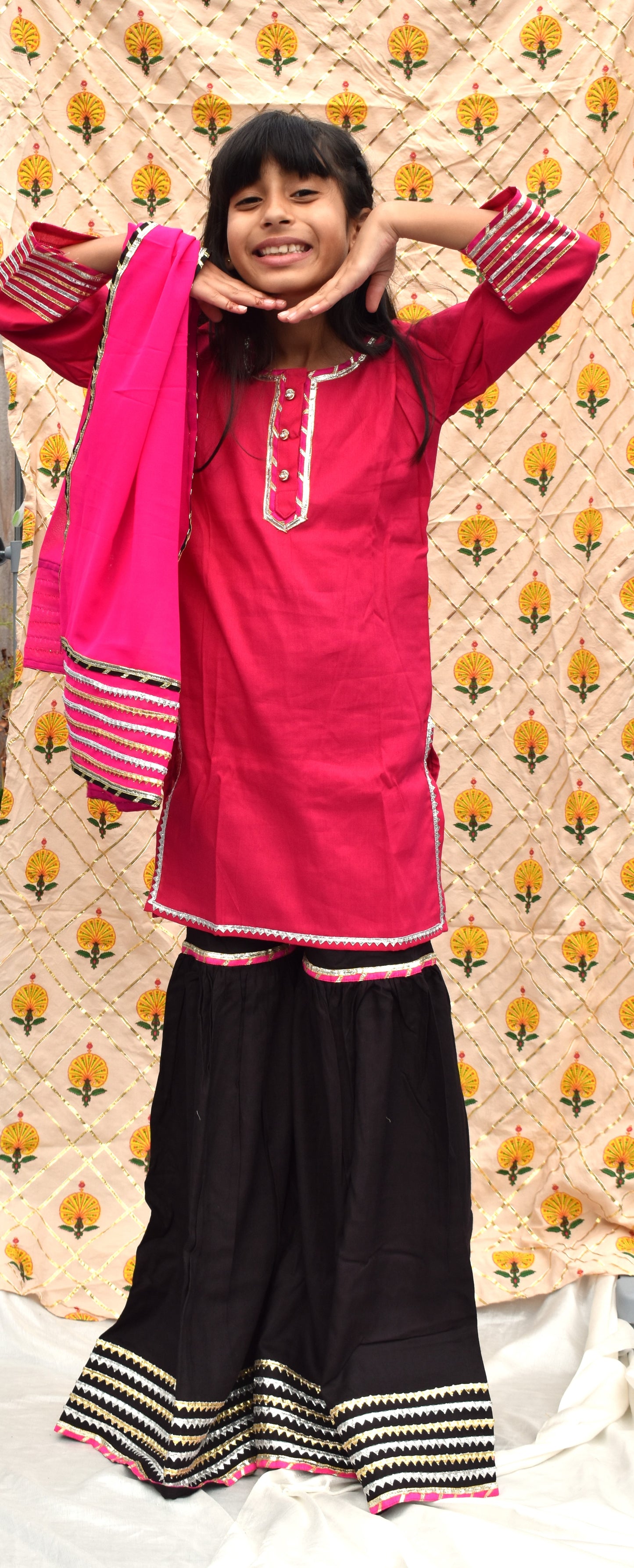 Padma : Pink and black sharara set for girls