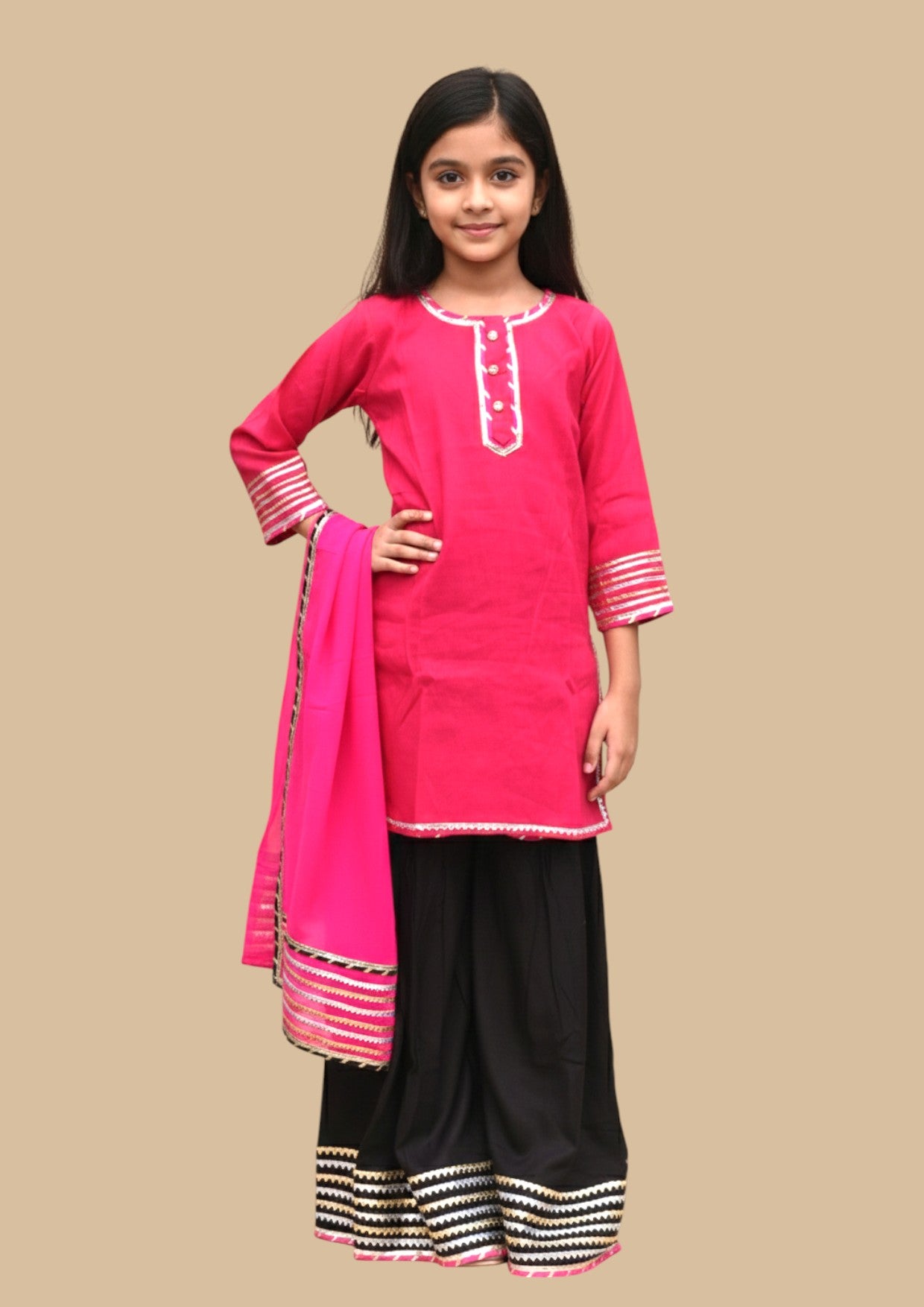 Padma : Pink and black sharara set for girls
