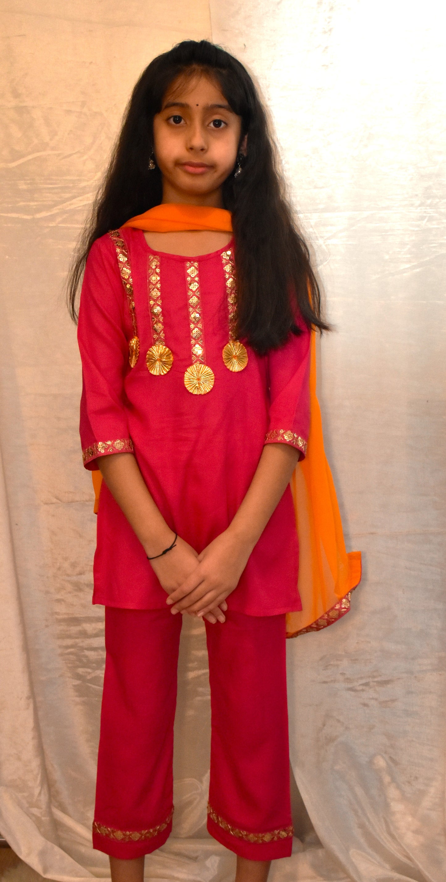 Girls Pink Suit set with Orange dupatta