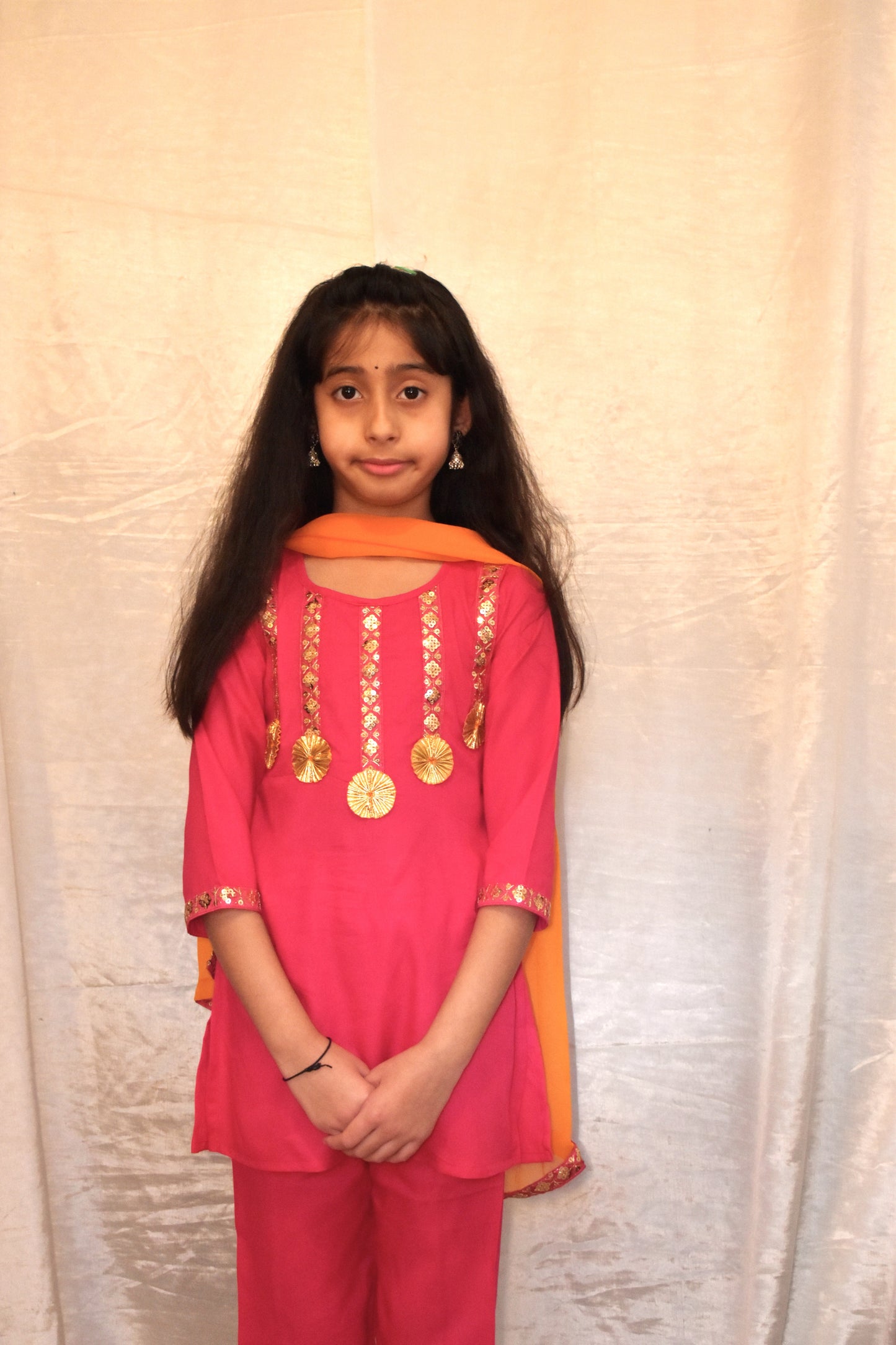 Girls Pink Suit set with Orange dupatta