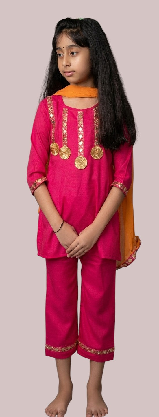 Girls Pink Suit set with Orange dupatta