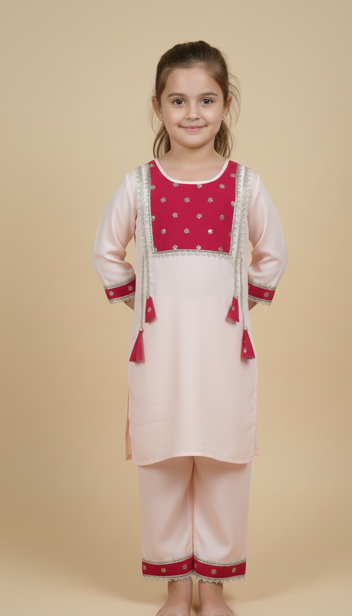 Pink kurta payjama with  maroon dupatta set of 3