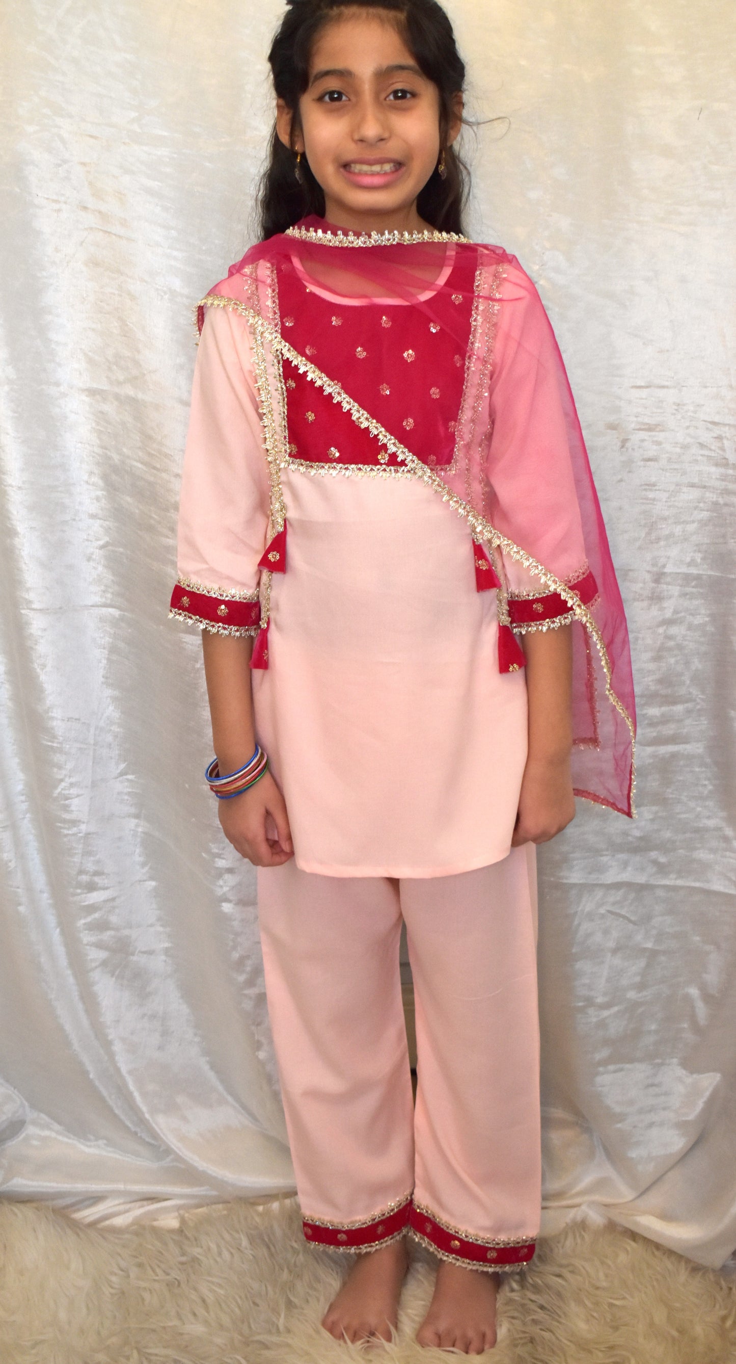 Pink kurta payjama with  maroon dupatta set of 3