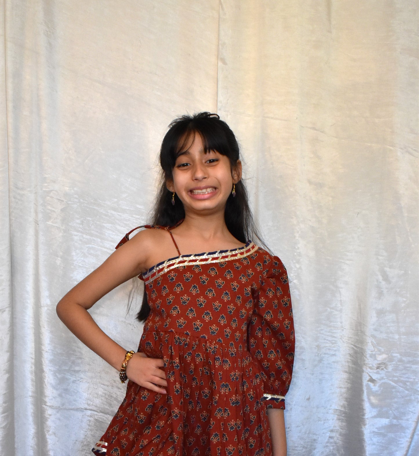 Maroon booti off shoulder printed peplum coord set for girls