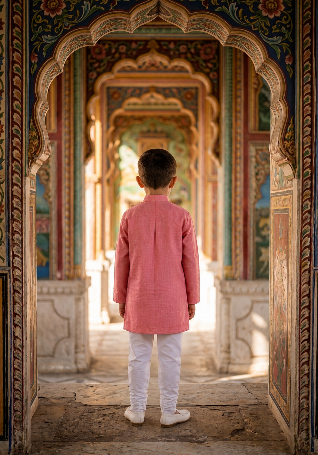 Boys Pink Silk Checks Kurta Payjama - Set of 2