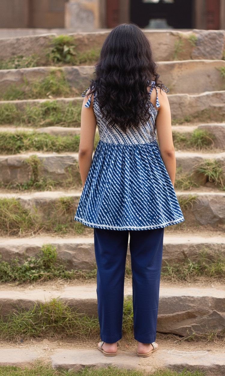 Blue off shoulder kurta with matching pants - co-ord set for women