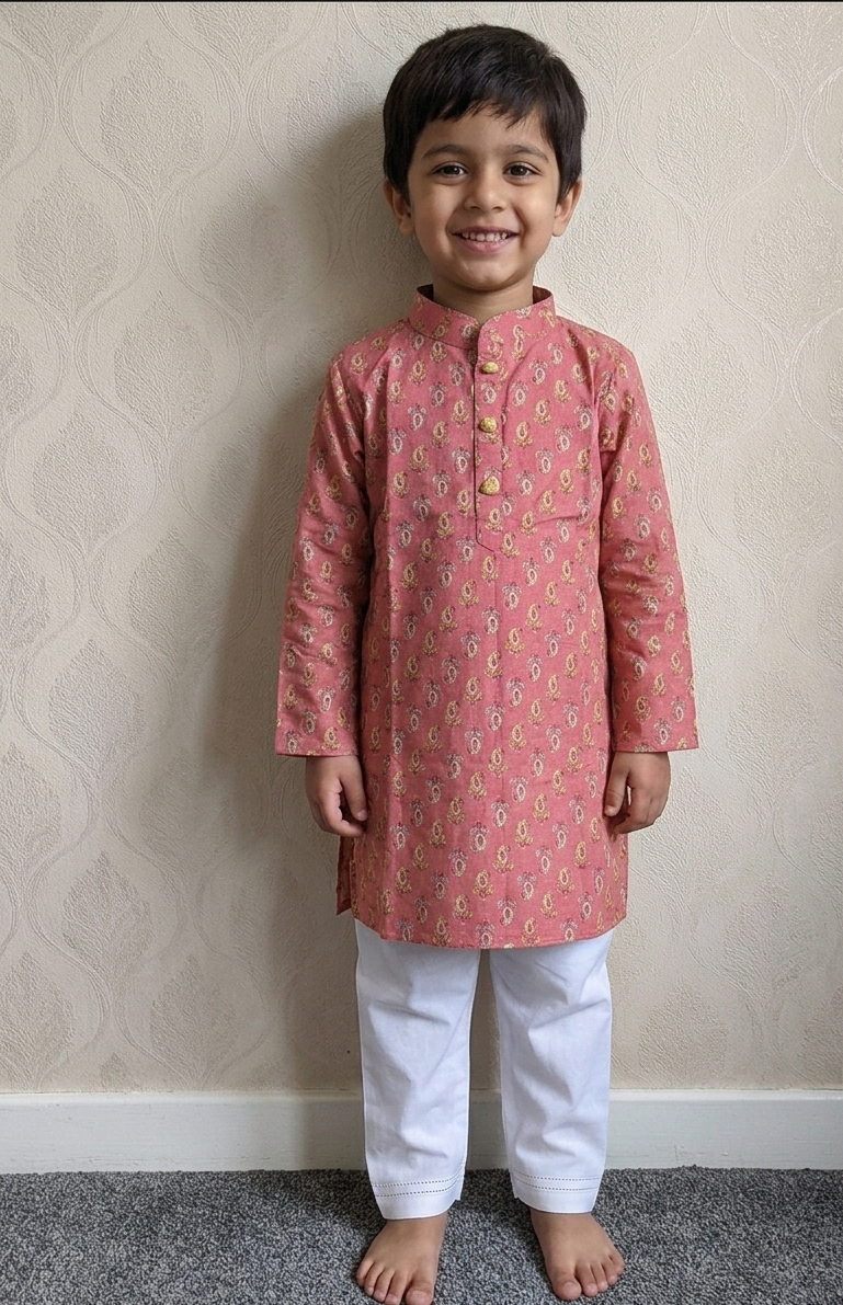Pink Motif kurta payjama for boys - set of 2