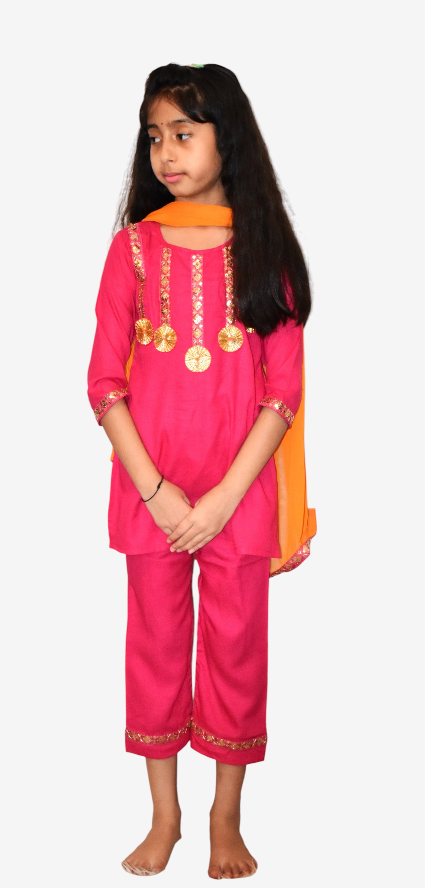 Girls Pink Suit set with Orange dupatta