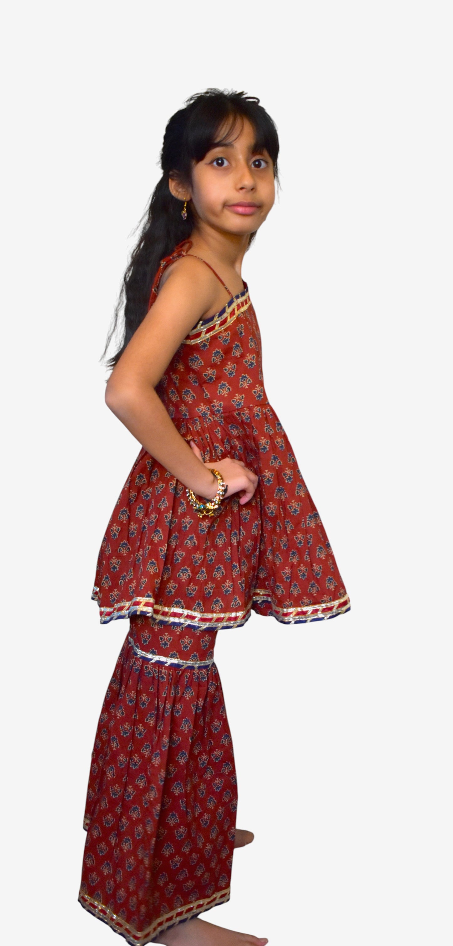 Maroon booti off shoulder printed peplum coord set for girls
